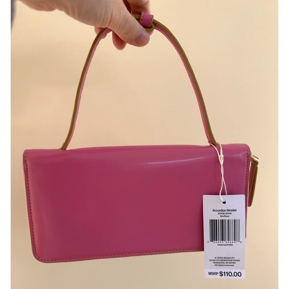Vera Bradley Patent faux leather Accordion Wristlet, Ibis Rose Retail $110 - Picture 11 of 11